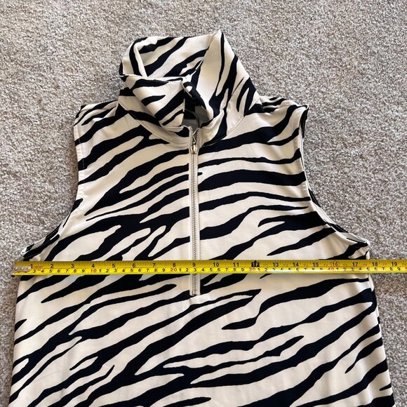Y2k Chic Zebra Print O-Ring Quarter Zip Collared Midi Maxi Sleeveless Dress S - Picture 6 of 7